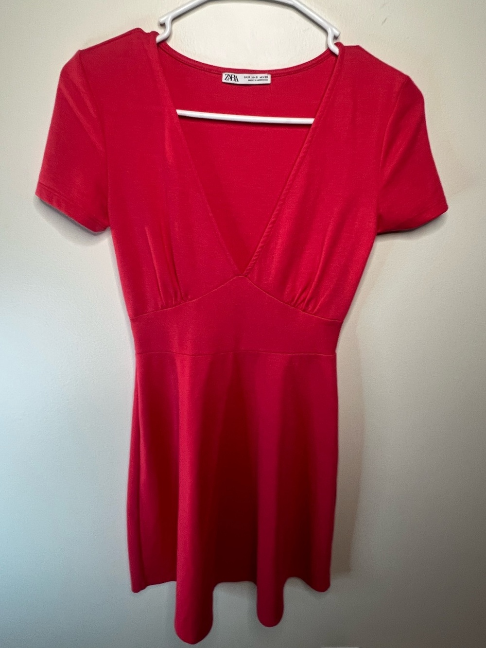 Zara Pink Deep V-Neck Short Sleeve Mini Dress